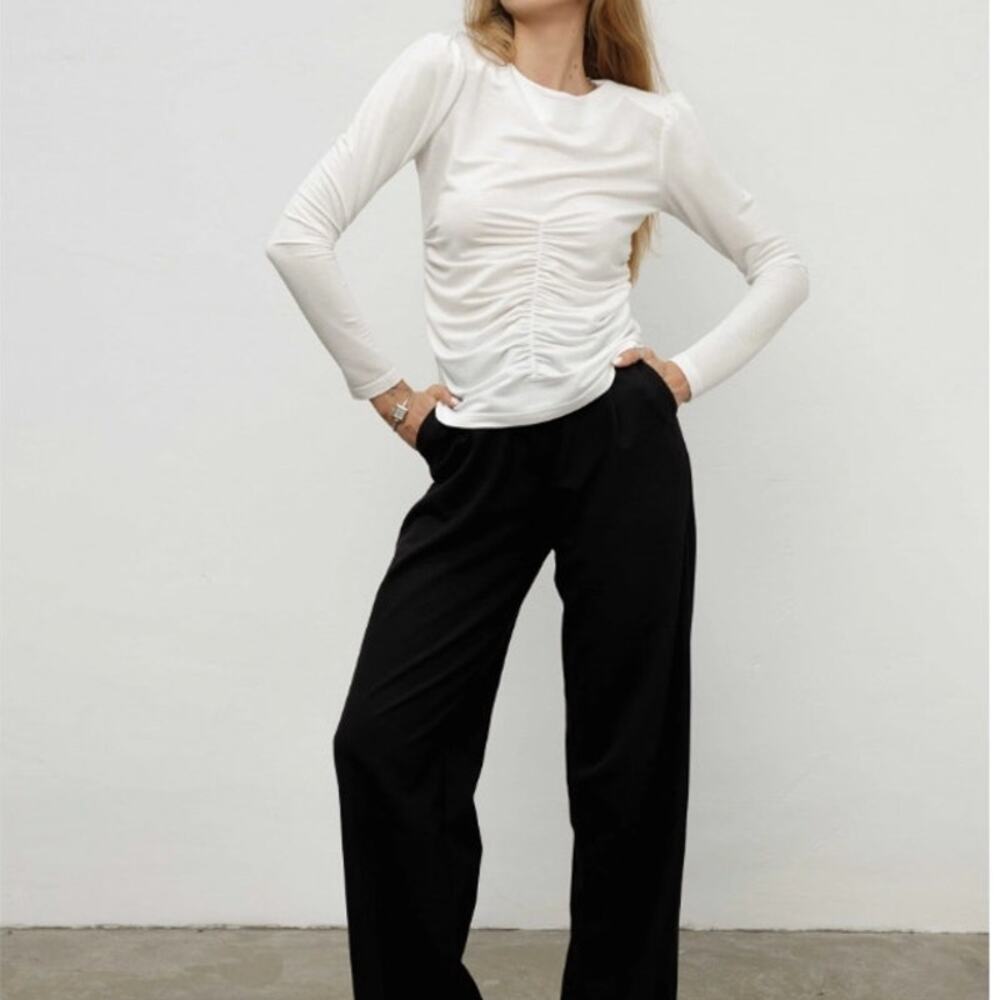 NEW NWT Generation Love Larissa Ruched Top White Stretch Minimalist Women's XS